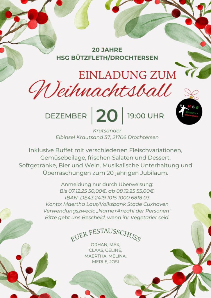 Einladung zum Weihnachtsball – 20 Jahre HSG Bützfleth/Drochtersen