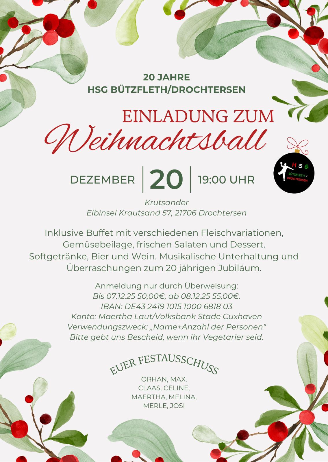 Einladung zum Weihnachtsball – 20 Jahre HSG Bützfleth/Drochtersen